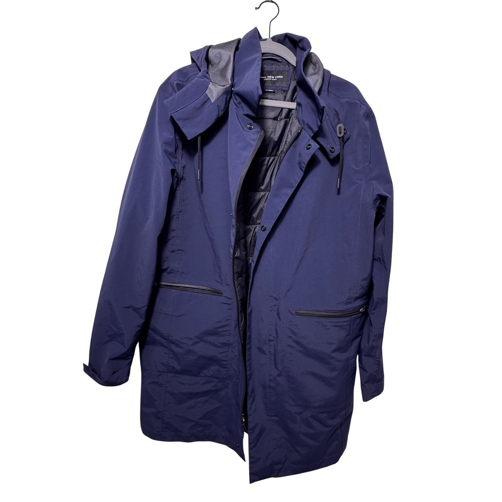 Marc New York Andrew Marc Mens Navy Blue Hooded Quilted Lined Parka Jacket Large